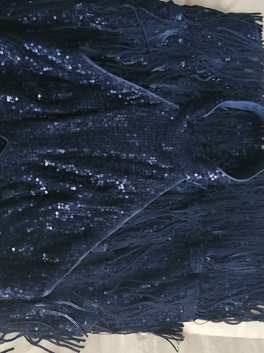Navy Sequin Halter Fringe Cocktail Dress - Picture 6 of 6